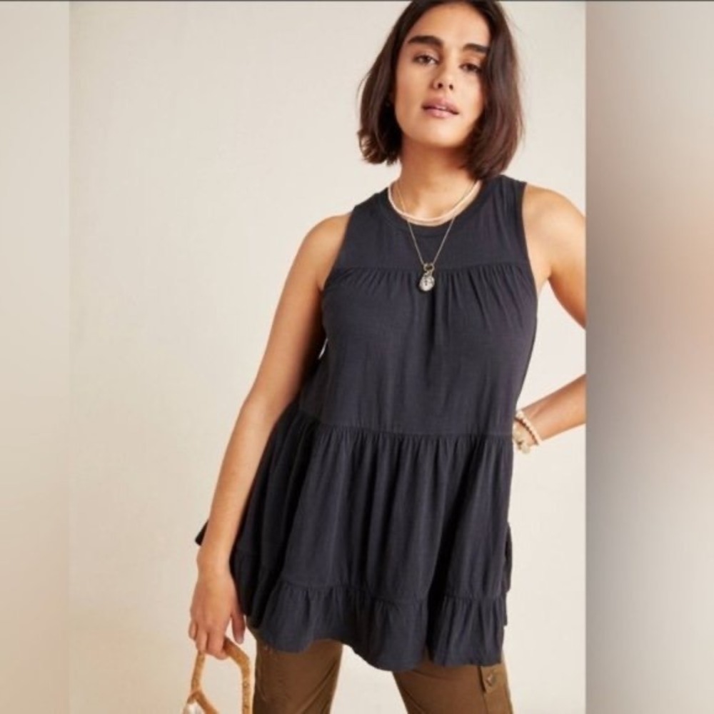 Anthropologie‎ Georgia Tiered Babydoll Tunic Small Boho Top Flowy A-Line Relaxed